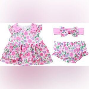 Floral 3 piece baby Dress with Headband 9 months